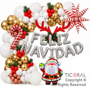 SET DE GLOBOS ARCO XL FELIZ NAVIDAD (YW-09629) 72 UNIDADES
